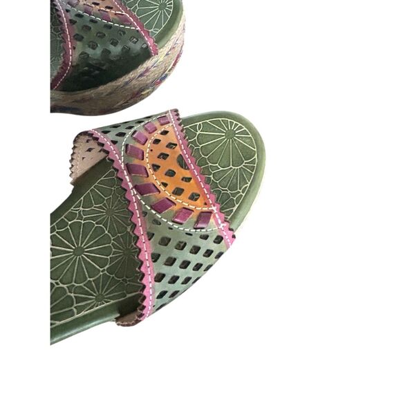 L’ Artiste By Spring Step Virgie Floral Platform Sandals Green/ Pink Size 41-  9 - Picture 7 of 15